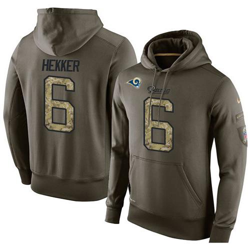 NFL Men's Nike Los Angeles Rams #6 Johnny Hekker Stitched Green Olive Salute To Service KO Performance Hoodie